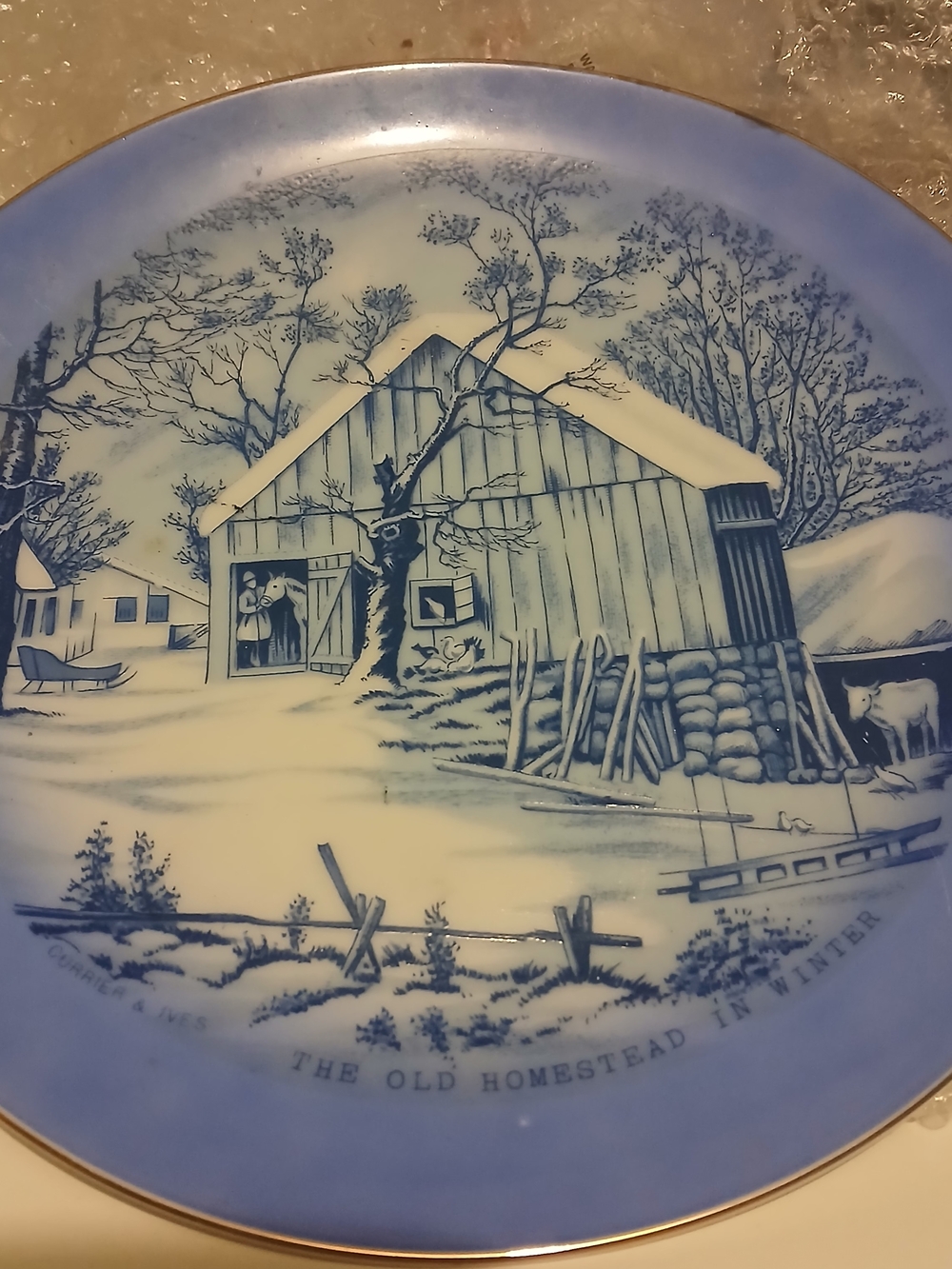 Vintage Currier & Ives "The Old Homestead in Winter" Decorative Plate